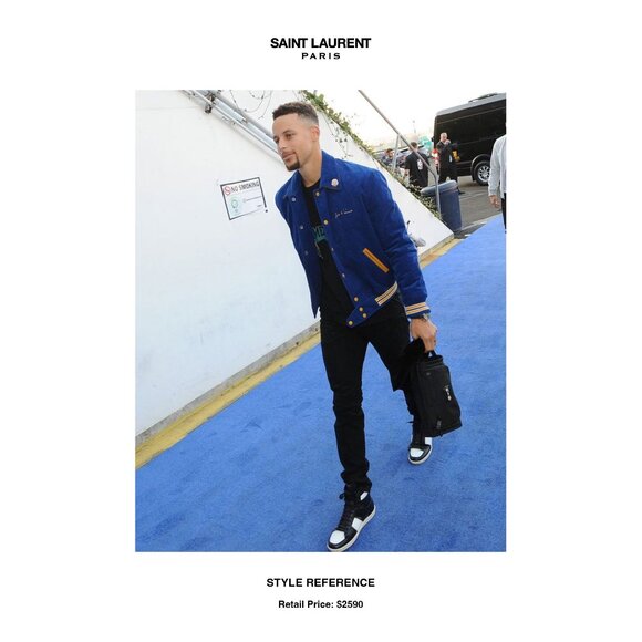 Saint Laurent Teddy Jacket Je T'aime Blue Size M Corduroy & Wool - Picture 2 of 12